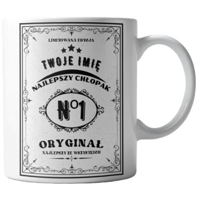 Kubek Biały Najlepszy Chłopak Nr 1 Etykieta (personalizacja)