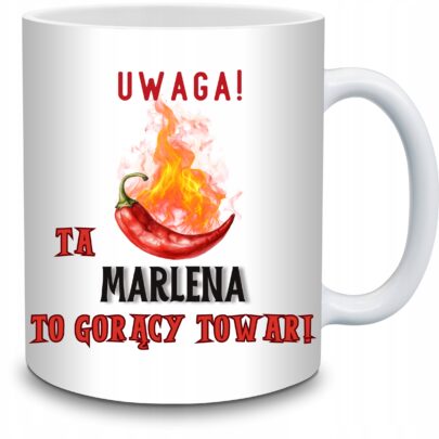 KUBEK UWAGA TA MARLENA TO GORĄCY TOWAR na Prezent dla Marleny